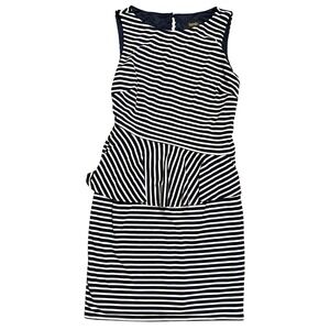 Laundry by Shelli Segal Navy White Striped Peplum Sheath Dress Women's Size M‎